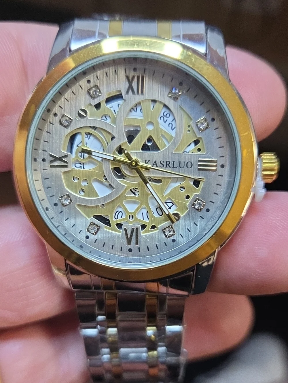 Men's Two-Tone Gold & Silver Skeleton Bracelet Watch by Kasrluo